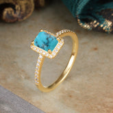 1 Carat Emerald Cut Classic Halo Turquoise Wedding Ring with Pave Band